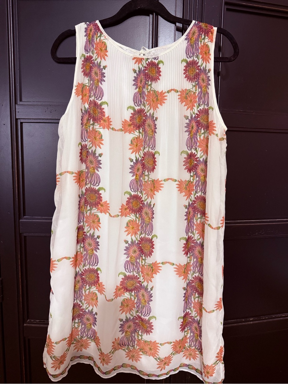 Max Studio Cream Sleeveless Tunic with Pink and Orange Floral Columns